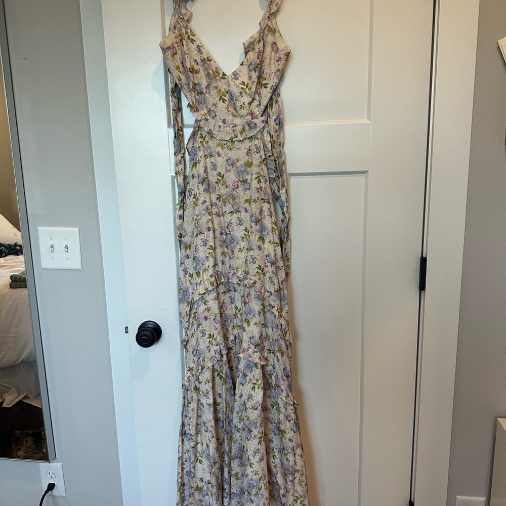 ASTR Floral Ruffle Maxi Dress in Light Lavender